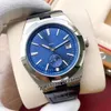 Overseas A21J Reloj automático para hombre Caja de acero de 42 mm Esfera azul Marcadores de barra Fecha Correa de cuero negra Relojes deportivos 3 estilos Puretime01 E132c3