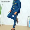 Thorndike Classic Design черный синий фиолетовый мужской костюм Slim Fit Свадебный костюм для мужчин стойки жених стоят воротник смокинг африканский свадебный носитель X0909