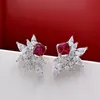 Stud Trendy Sterling Sier Flower Design Ruby oorbellen voor vrouwen fijne sieraden edelsteen jubelen jubileumfeestcadeaus leuk