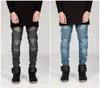 Wholesale Men's casual fashion biker jeans motorcycle trousers wrinkled slim fit small foot Stretch denim pants Plus size 29-36