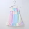 FocusNorm 0-4y Lato Piękne Dziewczynek Sukienka Rainbow Drukuj Ruffles Bez Rękawów Długość kolana A-Line Sundress Q0716