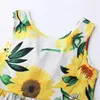 Baby-/Kleinkind-Mädchen-Sonnenblumen-Druck-Bowknoten-ärmelloses Kleid 210528