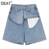 [Deat] Dames Zomer Mode Wide Been Broek Hoge Taille Effen Kleur Onregelmatige Temperament Denim Shorts 13Q448 210527