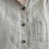 Johnature automne coton lin rétro rayé col rabattu à manches longues chemise loisirs simple boutonnage haut pour femme chemise 210521