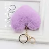 Hjärtform Fluffy Heart Keychain För Kvinnor Pompom Faux Kanin Fur Key Chain Girl Bag Charms Hang Car Key Ring Smycken 2031 Y2