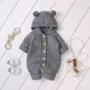 Bear Leader Kid Rompers Baby Girls Boys Kläder Höst Vinter Varma Outfits Hooded Solid Jumpsuit Söt Hårboll Babies Kostymer 210708