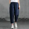 Pantaloni da uomo in cotone e lino da donna primavera estate di grandi dimensioni tinta unita Harem pantaloni da donna casual larghi in vita elastica