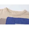 Spring Knitwear Women Long Sleeve Baggy Spliced ​​Color Jumper Sweater Stylish Chic Korean Vintage Kvinna Stickade Toppar 210515