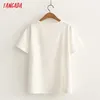 Tangada Vrouwen Milk Print Katoen T-shirt Korte Mouw O Hals Tees Dames Casual Tee Shirt Street Wear Top 2Y16 210609