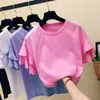 harajuku T-shirts for Women Summer new Solid Color cute t shirt Korean Loose Casual Ruffles Short Sleeve Simple tshirt white top Y0629