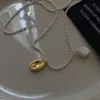 100% 925 Стерлинговые серебряные ожерелья ожерелья для собачьих цепочка нерегулярный пресноводный жемчужный геометрический кулон ожерелье для женщин