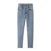 Herbst Mode Hohe Taille Jeans Frauen Vintage Blue Denim Hosen Stretch Bleistift Dünne Pantalon 11724 210512