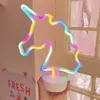 FOWECelt Rainbow Unicorn Led Neon Night Light Home Decor Kids Meisjes Kawaii Slaapkamer Interieur Verlichting Esthetische Kamer Lamp 210804