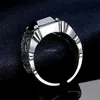 Anello grosso in argento antico con croce di Gesù Anello con fascia in agata nera Retro aperto con diamanti regolabili Anelli da uomo Gioielli di moda volontà e sabbia