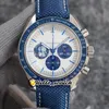 42mm Professional Moon Watches Prize 50th Anniversary Mens Watch White Dial 310 32 42 50 02 001 OS Quartz Chronograph Blue Nylon L288V
