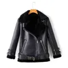 FMFSSOM Herfst Winter Faux Lam Leren Jas Warm Winddicht Turn Down Collar Sheepskin Coat Dames PU MotorCyle Biker Bovenkleding 211130