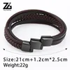 ZG homens punk trança de couro pulseira preto ajustável aço inoxidável fivela magnética pulseira masculino jóias presentes 220222