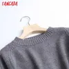 Tangada Kadınlar Moda Zarif Bej Örme Kazak Jumper O Boyun Kadın Boy Kazaklar Chic Tops 6D24 210918