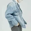 IEFB Men's Wear Ligh Blue Oversize Jeans Jacket Korean Trend Causal Lapel Long Sleeve Off Shoulder Jeans Coat 9Y7115 210524