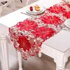 Double Thickness Red Rustic Cutwork Embroidered Floral Table Runners Christmas Decorations High Quality For Home Dining 210628