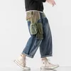 [EWQ] Dżinsy Patchwork Multi Kieszonkowy Para Denim Spodnie Żebrak Styl Japoński Jeans Jesień High Street Casual Kobiety Streetwear 210423