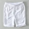 Pure Linen Shorts Men Summer Fashion Solid White Loose Holiday Man Casual Y2892 210806