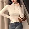 Hong Kong Stil Balıkçı Yaka Kadın Sonbahar Kış Kore Moda Uzun Kollu Kazak Fermuar Örme Kazak Kazakları 11043 210417