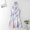 Foridol Lace Up Strappy Tie-dyed Short Summer Dress for Women Drapped V Neck Sexy Backless Halter Party Dress Boho Casual 210415
