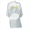 Women's Sleepwear Wedding Bride Squad Robe Dressing Gown Sexy Women Bathrobe Nightgown Short Shiny Gold Print