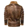 Men's Fur & Faux Winter Men Cashmere Leather Jacket Loose Lapel Wool Motorcycle Casual Fashion Thickening Warm Brown