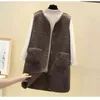 Tjock faux päls västjacka vinter kvinnor ärmlös plagg waistcoat overcoat casual suede varm långa kvinnliga rockar ytterkläder 211120