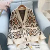 H.Sa Spring Women Casual Sweter i Cardigans V Neck Single Breasted Geometryczne Grube Ciepłe Vintage Czerwone Bluzy 210417