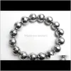 Beaded, Strands Jewelrygenuine Natural Gibeon Meteorite Sier Plated Bracelets Women Mens 14Mm Stretch Charm Big Round Beads Bracelet Unique