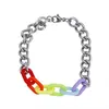 Charm Bracelets Simple Rainbow Acrylic Thick Chain Titanium Steel Bracelet Female Couple Girlfriends Colorless