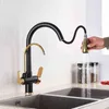 Złoto / czarny / chromowany Kithcen oczyszczony kran Wyciągnij filtr wody Tap 2/3 Way Torneira Cold Merixer Sink Crane Kitchen Drink 211108