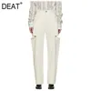 春の夏のファッションカジュアルな緩い白いハイウエストボタンフライホールジーンズスタイルワイドレッグパンツ女性SB608 210421