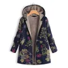 Woman Parkas Winter Warm Down Jacket Flower Print Hooded Coat Vintage Oversized Outerwear Loose Fleeces Lining Buttoned Parka 211018
