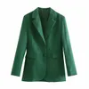 Grön All-Match Casual Women Blazer Jacket Coat Spring Höst Vintage Office Lady Chic Kvinna Suit Fashion Outwear 210521