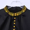 Spring Fashion Embroidery Stand Collar Satin Silk Shirt Vintage Blouse Women Black Long Sleeves Loose Street Shirts T11001X 210416