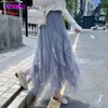 [Ldyrwqy] mesh kjol kvinnor falla vinter koreansk färg puff lång fotled-längd boll klänning fast casual 210416