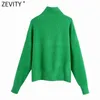 Zevity Women Simply Mock Neck Tinta unita Colore verde Maglione lavorato a maglia casual Donna Chic Basic Pullover manica lunga Marca Top SW900 211103