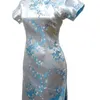 Svart Traditionella Kinesiska Kvinnor Qipao Klänning Sexig Kort Mini Cheongsam Handgjord Knapp Blomma Stor storlek 3XL 4XL 5XL 6XL