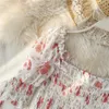 Korobov Korean Print Wrinkle Stretch Short Women Chiffon Blouse Elegant Lacing Bow Peter Pan Collar Shirt Crop Top 79105 210430