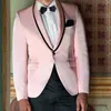 Slim Fit Rosa Prom Passar för Män Klubb 2 Styck Beställningsbröllop Tuxedo För Groomsmen Med Sjal Lapel Man Mode Kläder Set 2020 x0909