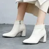 Meotina Hakiki Deri Ayak Bileği Çizmeler Kadınlar Fermuar Tıknaz Yüksek Topuk Kısa Çizmeler Gerçek Deri Sivri Burun Ayakkabı Kadın Sonbahar 33-40 210608