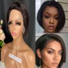 Brezilyalı Düz ​​Saç Pixie Kesim Dantel Peruk Remy Yan T Parçası Kısa Bob İnsan Saç Peruk Siyah Kadınlar için 150% Yoğunluk