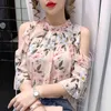 Coreano floral manga curta camisas verão fora do ombro chiffon blusa mulheres elegante impressão feminina roupas 13708 210415