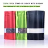 100 adet / grup Alüminyum Folyo Fermuar Plastik Çanta Çok Renkli Açılabilir Ayar Stand Up Çanta Mat Buzlu Pencere Kaçak Proof Kılıfı