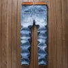 Casual mannen jeans solide slim fit volledige lengte potlood broek plus size lichtblauw mode denim voor gescheurde mannelijke broek 211111