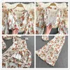 Singreiny Women Summer Boho Floral Chiffonビーチセットセクシーな背中のないパフスリーブショートトップス+ハイウエストロングスカート2ピーススーツ210419